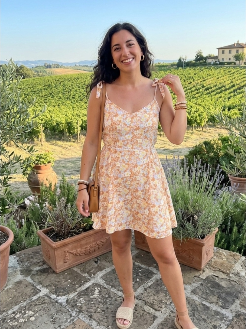 GAP Peach Floral Tie-Shoulder Mini Dress